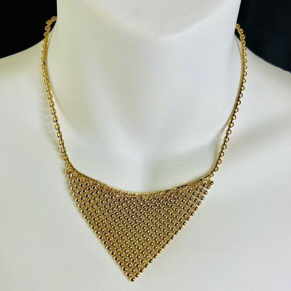 Gold Toned Chainmail Choker Mesh Necklace Triangular PRETTY 1366 - Picture 1 of 7